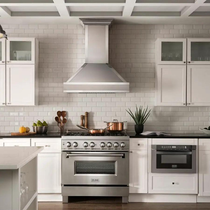 ZLINE 36" Wall Range Hood, DuraSnow Stainless, Mirror Accents, 655MR-36 by Farmhouse Kitchen and Bath