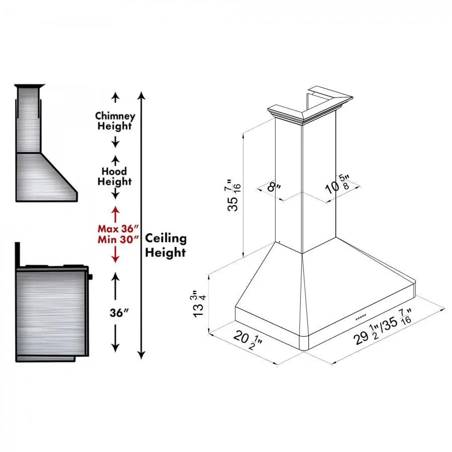 ZLINE 36" Wall Range Hood, Snow Finished, Stainless Steel, 8KF2S-36 by Farmhouse Kitchen and Bath