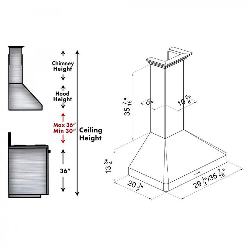 ZLINE 36" Wall Range Hood, Snow Finished, Stainless Steel, 8KF2S-36 by Farmhouse Kitchen and Bath
