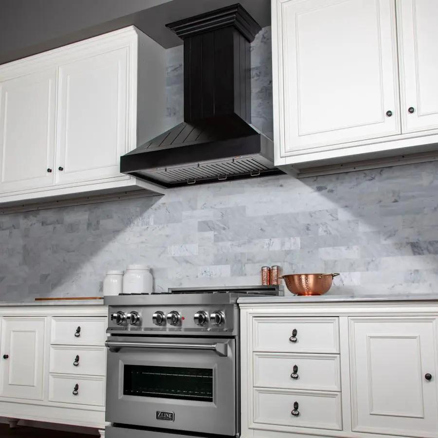 ZLINE 36" Wooden Wall Range Hood in Black, KPCC-36 by Farmhouse Kitchen and Bath