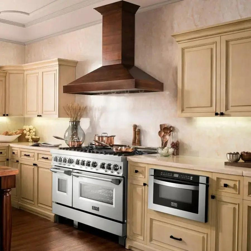 ZLINE 36" Wooden Wall Range Hood in Walnut, KBRR-36 by Farmhouse Kitchen and Bath