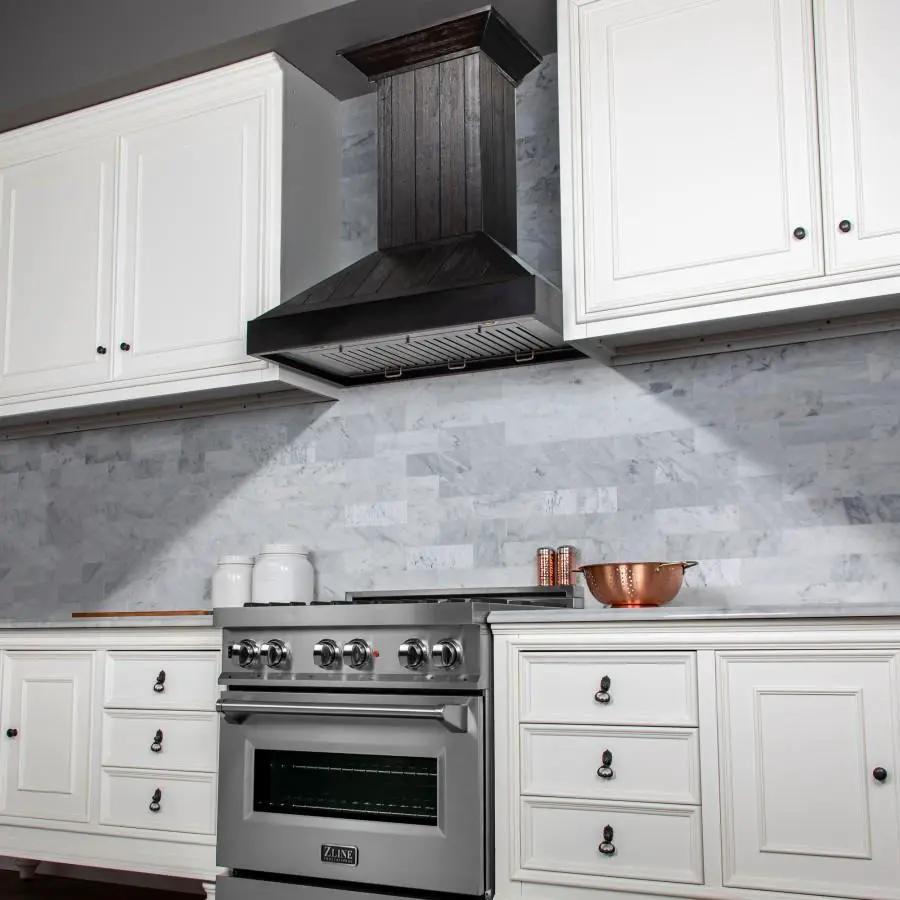 ZLINE 36" Wooden Wall Range Hood, Rustic Dark, KPDD-36 by Farmhouse Kitchen and Bath