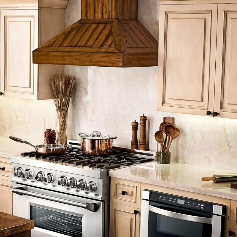 ZLINE 36" Wooden Wall Range Hood, Rustic Light, KPLL-36 by Farmhouse Kitchen and Bath