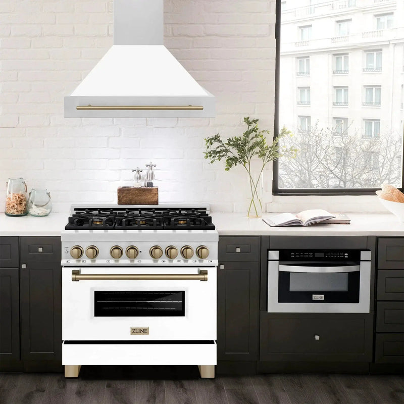 ZLINE 36"Stainless Steel Range Hood, White Matte Shell, 8654STZ-36-CB by Farmhouse Kitchen and Bath