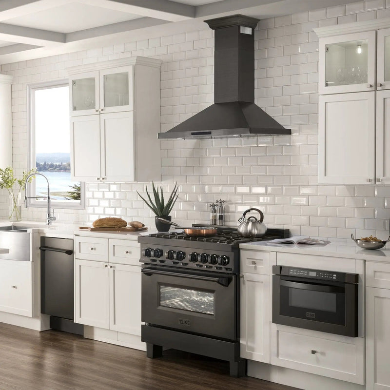 ZLINE 42" Wall Range Hood, Black Stainless, Crown Molding, BSKBNCRN-42 by Farmhouse Kitchen and Bath