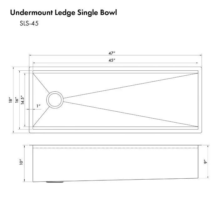 ZLINE 45" Undermount Single Bowl, Sink Stainless Steel, SLS-45 by Farmhouse Kitchen and Bath