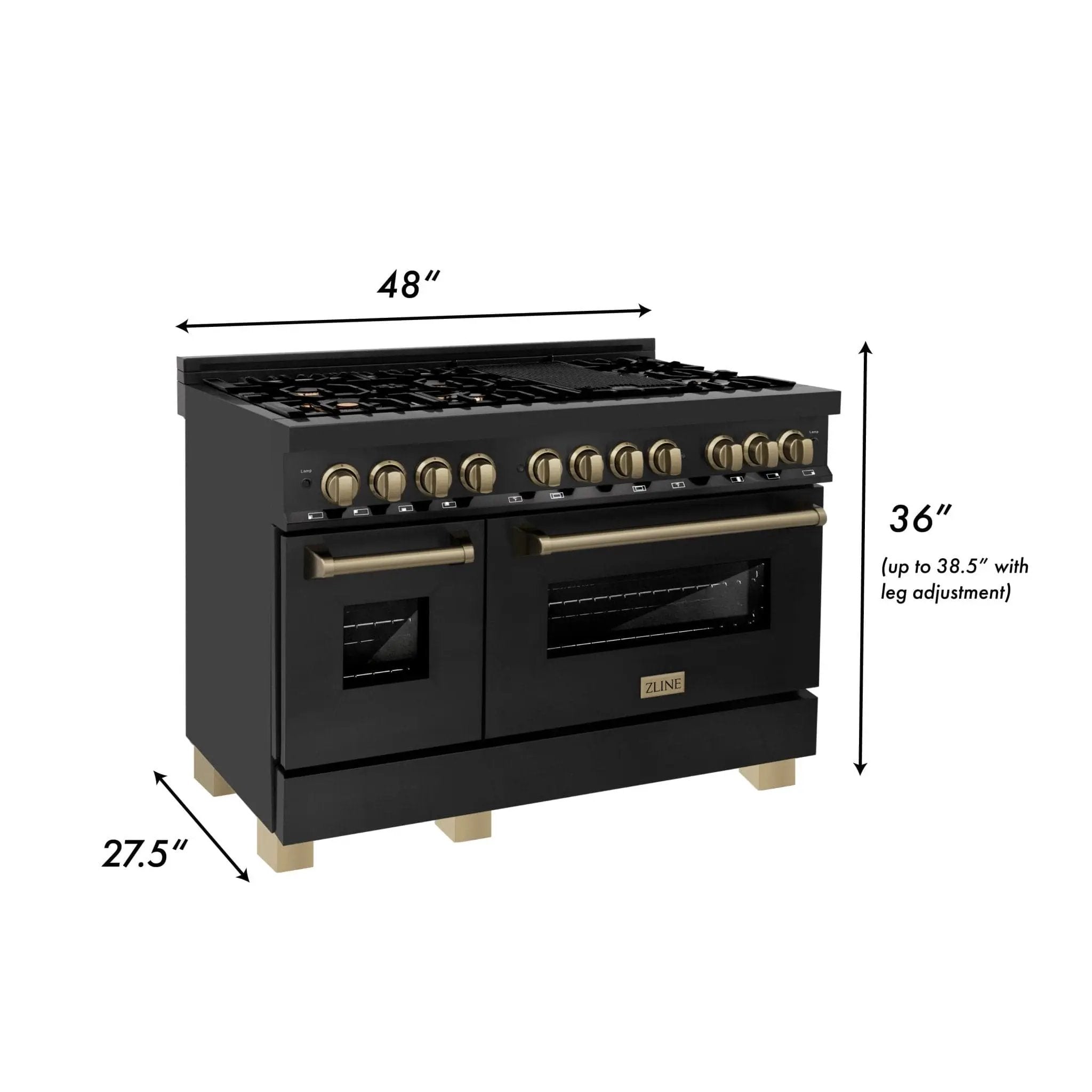 ZLINE 48" Autograph Dual Fuel Range, Black Stainless, Bronze RABZ-48-CB by Farmhouse Kitchen and Bath