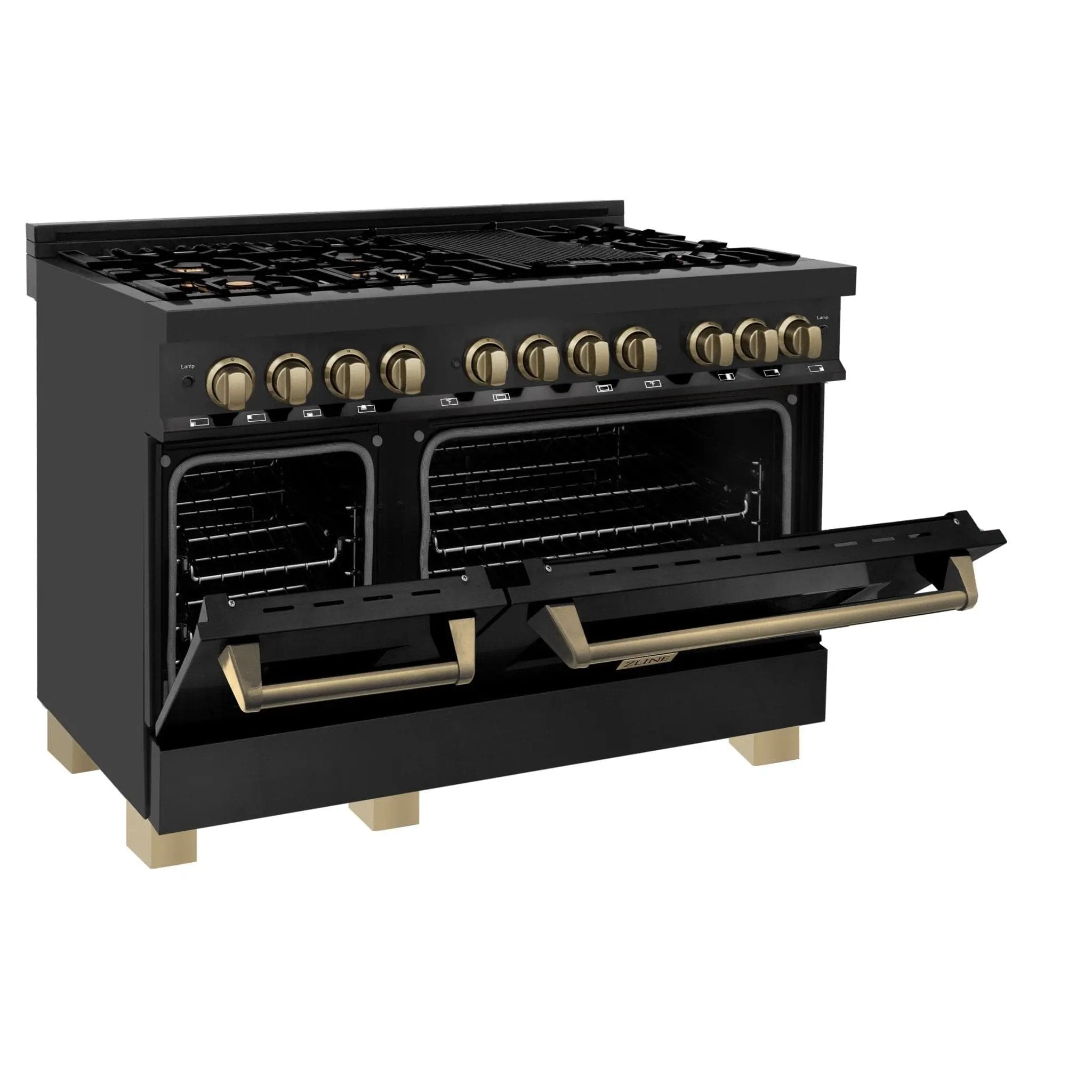 ZLINE 48" Autograph Dual Fuel Range, Black Stainless, Bronze RABZ-48-CB by Farmhouse Kitchen and Bath