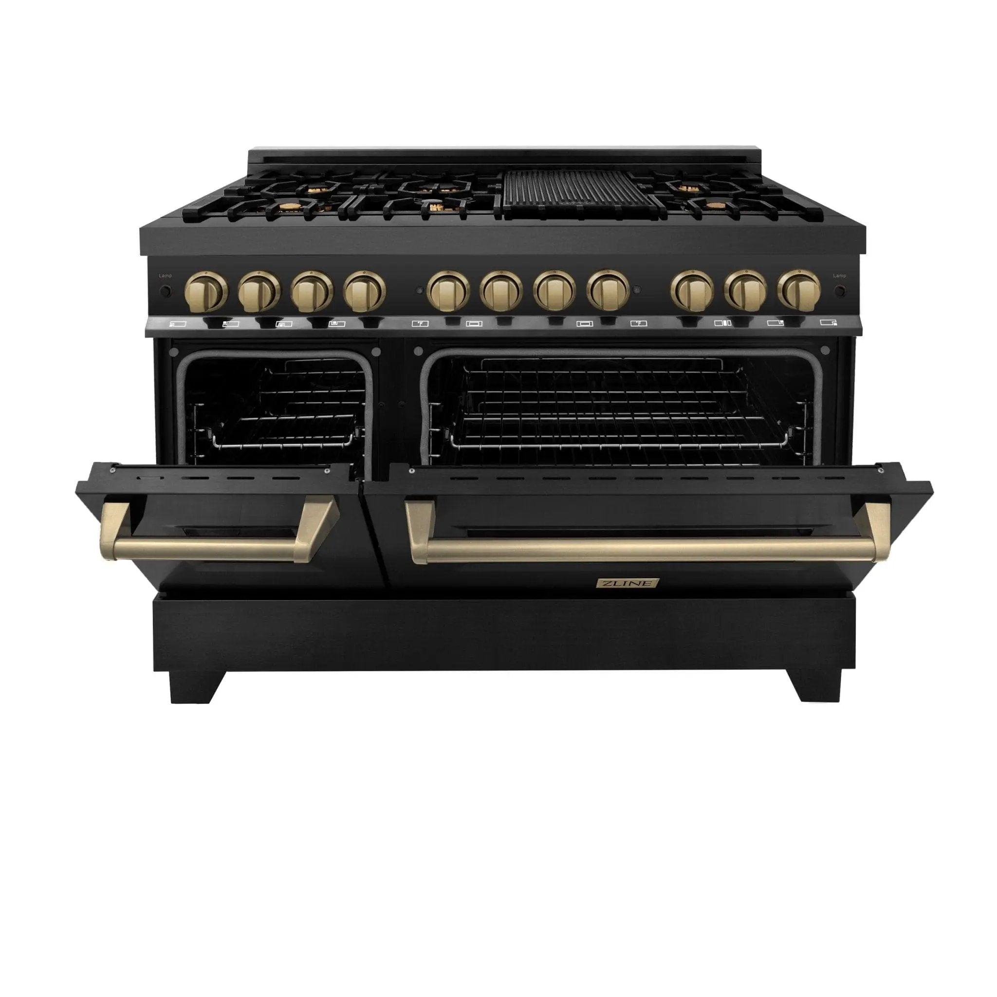 ZLINE 48" Autograph Dual Fuel Range, Black Stainless, Bronze RABZ-48-CB by Farmhouse Kitchen and Bath