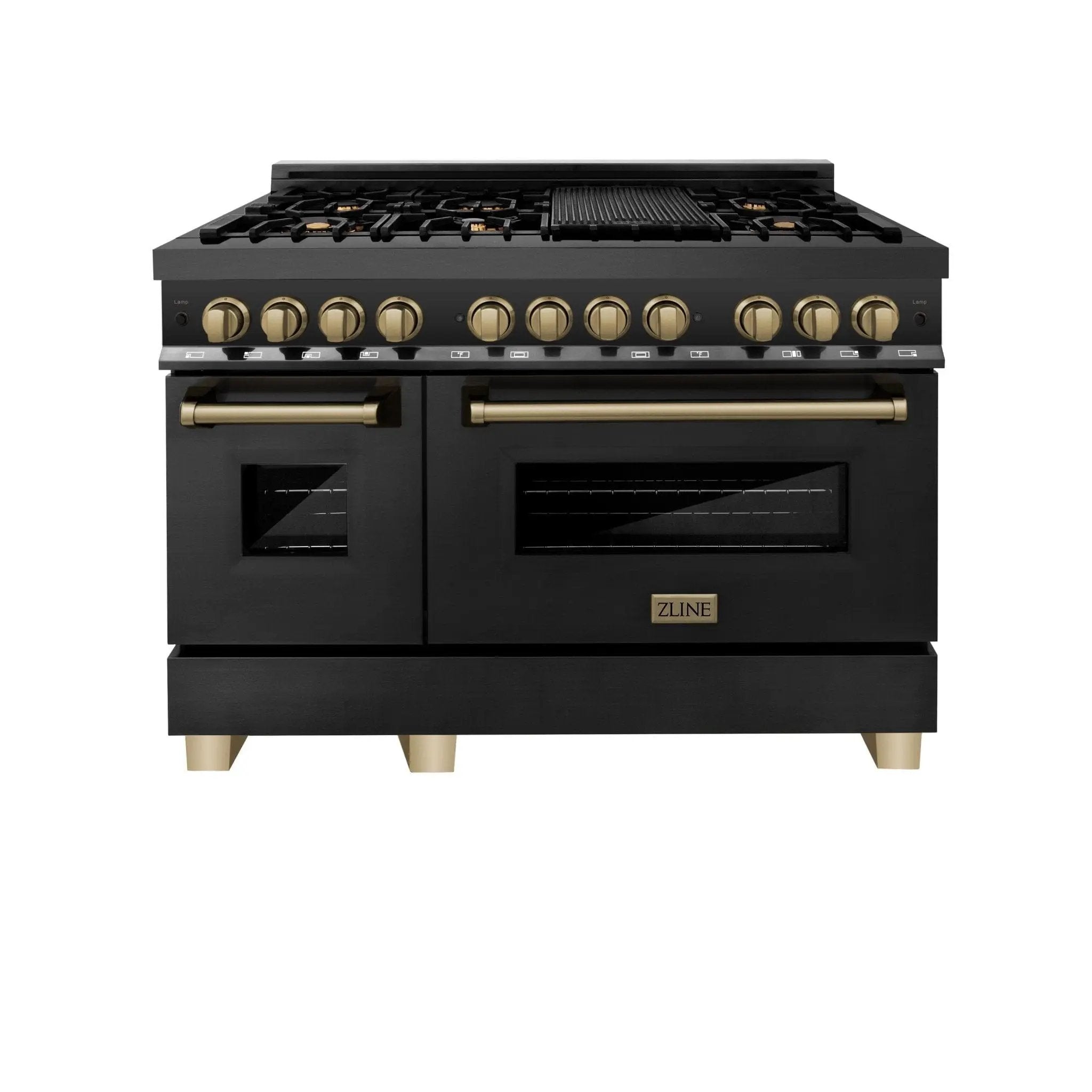 ZLINE 48" Autograph Dual Fuel Range, Black Stainless, Bronze RABZ-48-CB by Farmhouse Kitchen and Bath