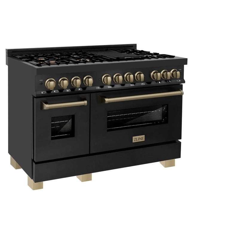ZLINE 48" Autograph Dual Fuel Range, Black Stainless, Gold, RABZ-48-G by Farmhouse Kitchen and Bath