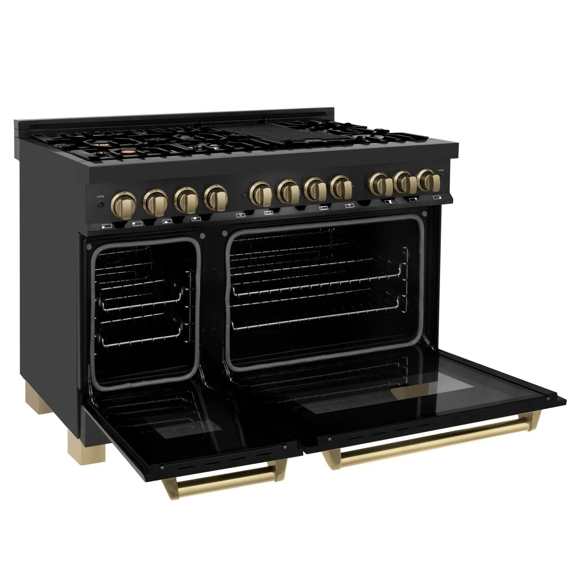 ZLINE 48" Autograph Dual Fuel Range, Black Stainless, Gold, RABZ-48-G by Farmhouse Kitchen and Bath