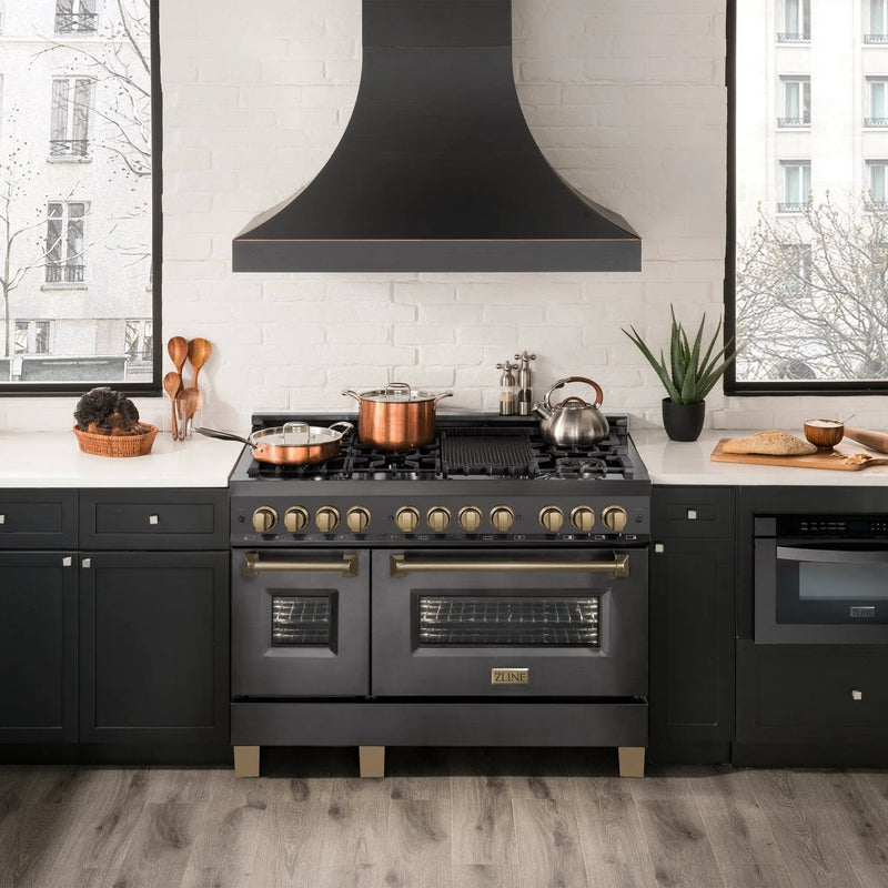 ZLINE 48" Autograph Dual Fuel Range, Black Stainless, Gold, RABZ-48-G by Farmhouse Kitchen and Bath