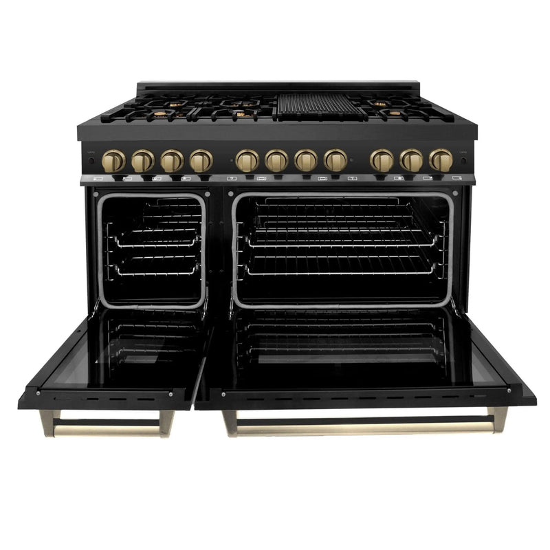 ZLINE 48" Autograph Dual Fuel Range, Black Stainless, Gold, RABZ-48-G by Farmhouse Kitchen and Bath