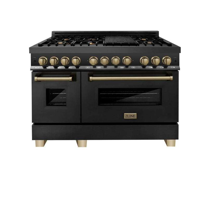 ZLINE 48" Autograph Dual Fuel Range, Black Stainless, Gold, RABZ-48-G by Farmhouse Kitchen and Bath