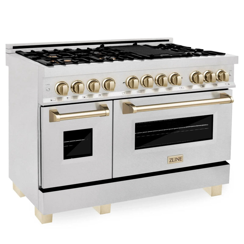 ZLINE 48" Autograph Dual Fuel Range, DuraSnow, Bronze, RASZ-SN-48-CB by Farmhouse Kitchen and Bath