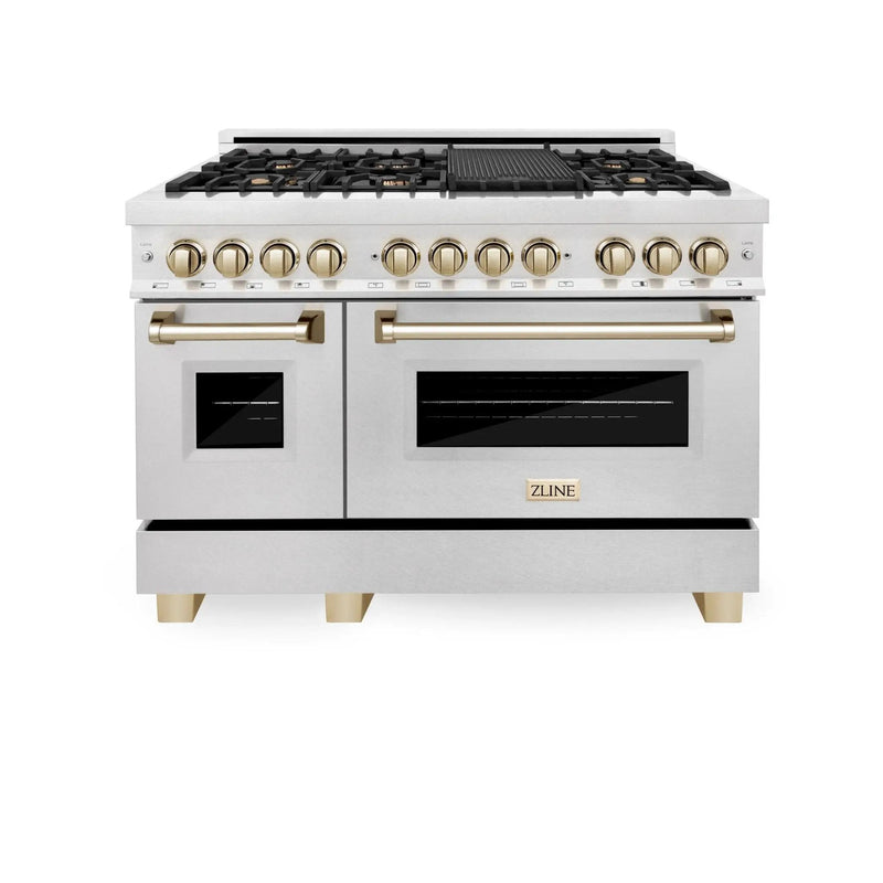 ZLINE 48" Autograph Dual Fuel Range, DuraSnow, Bronze, RASZ-SN-48-CB by Farmhouse Kitchen and Bath
