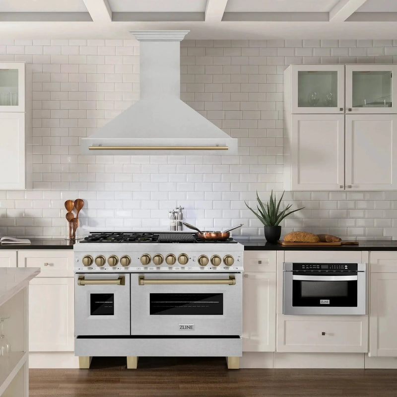 ZLINE 48" Autograph DuraSnow Stainless Steel Range Hood 8654SNZ-48-CB by Farmhouse Kitchen and Bath