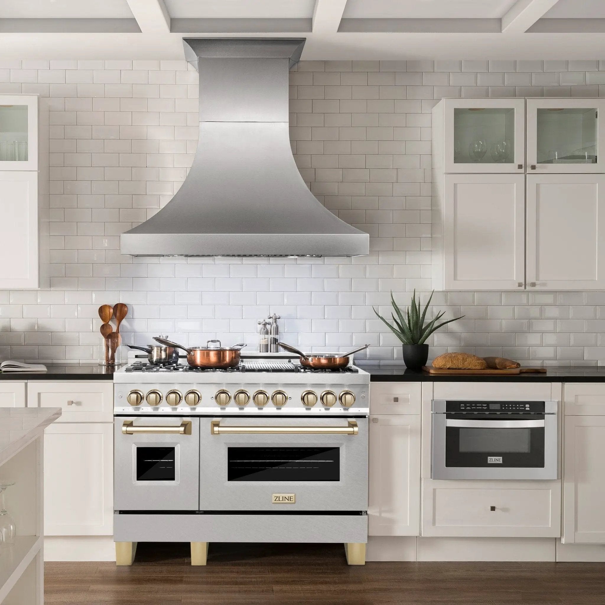 ZLINE 48" Autograph Edition Dual Fuel Range, DuraSnow, RASZ-SN-48-G by Farmhouse Kitchen and Bath