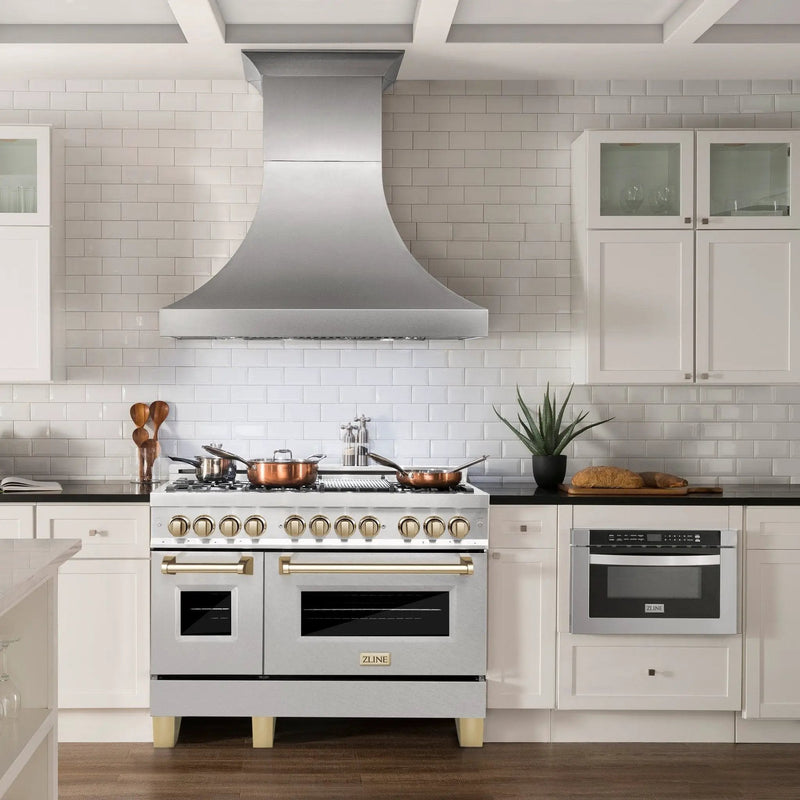 ZLINE 48" Autograph Edition Dual Fuel Range, DuraSnow, RASZ-SN-48-G by Farmhouse Kitchen and Bath