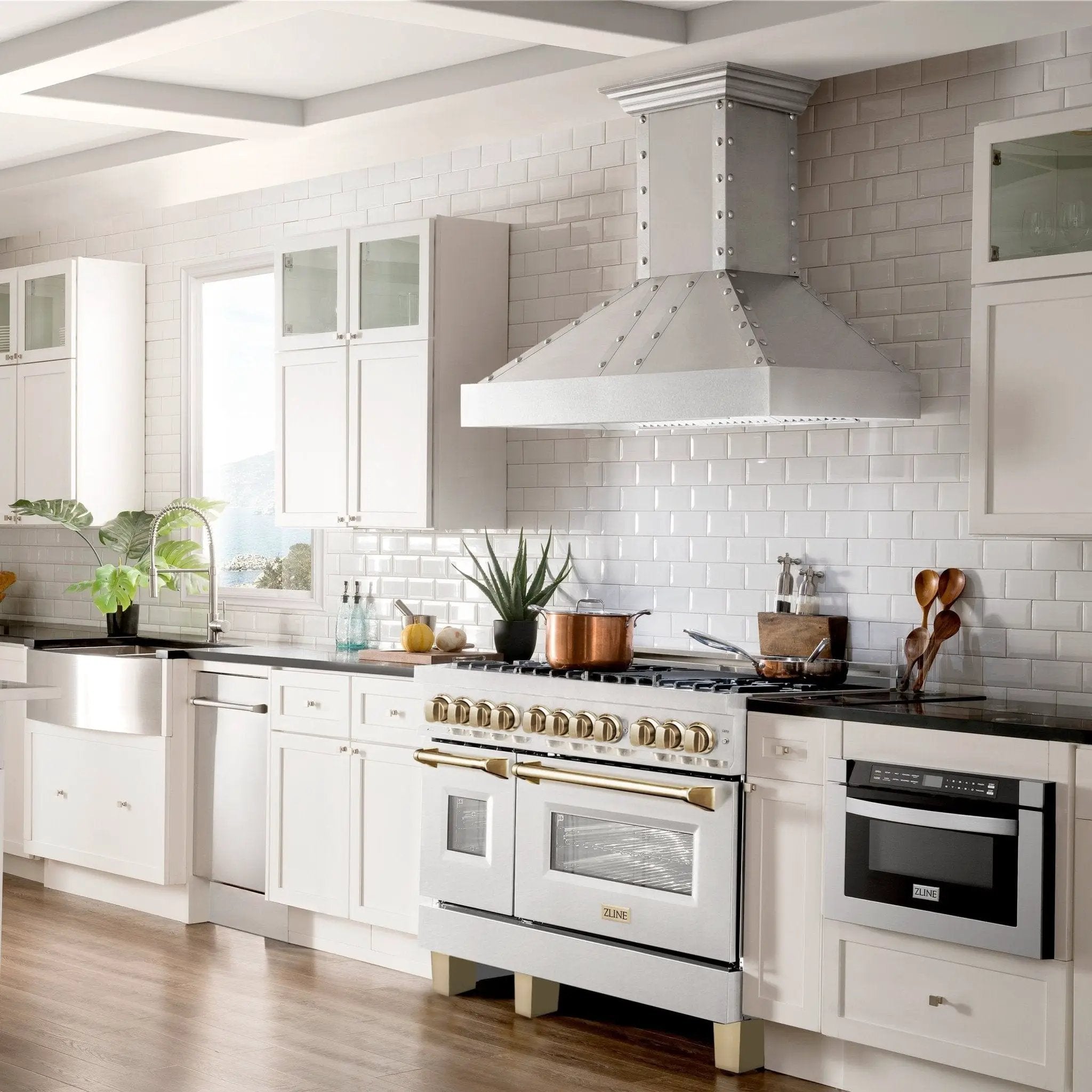 ZLINE 48" Autograph Edition Dual Fuel Range, DuraSnow, RASZ-SN-48-G by Farmhouse Kitchen and Bath