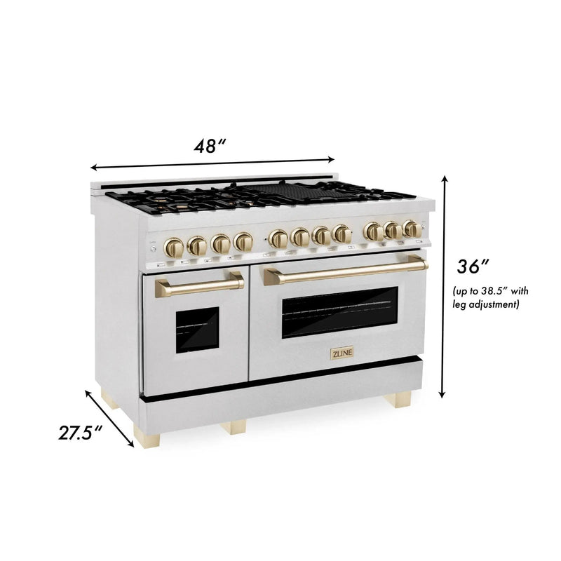 ZLINE 48" Autograph Edition Dual Fuel Range, DuraSnow, RASZ-SN-48-G by Farmhouse Kitchen and Bath