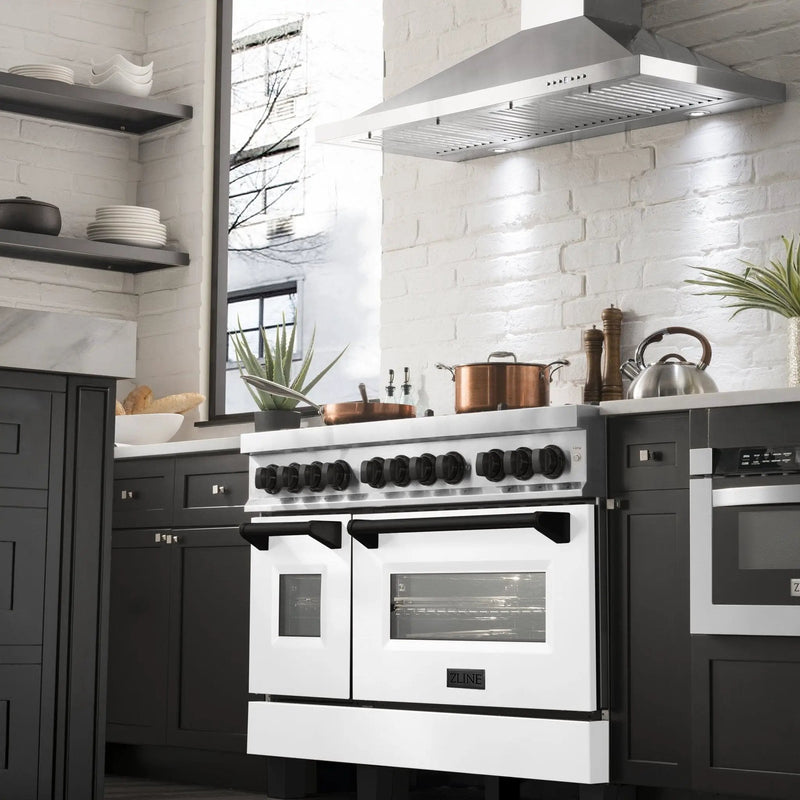 ZLINE 48" Autograph Edition, Dual Fuel Range, White Door, RAZ-WM-48-MB by Farmhouse Kitchen and Bath