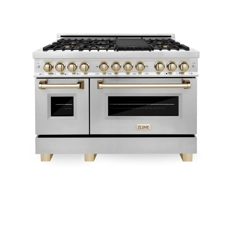 ZLINE 48" Autograph Edition, Dual Fuel Stainless Steel Range, RAZ-48-G by Farmhouse Kitchen and Bath