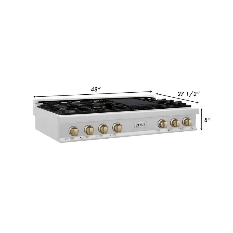 ZLINE 48" Autograph Edition, Rangetop, DuraSnow, RTSZ-48-CB by Farmhouse Kitchen and Bath