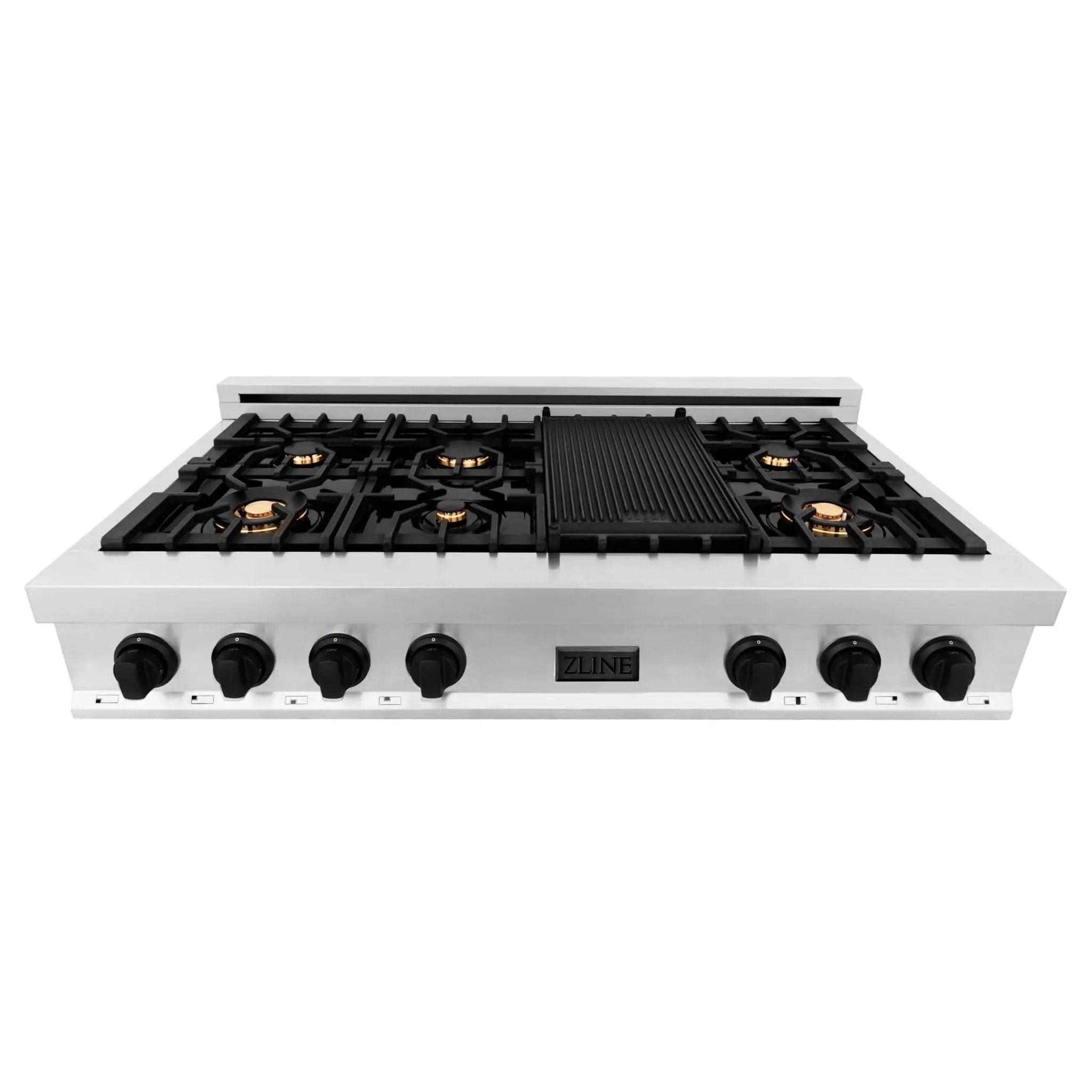 ZLINE 48" Autograph Porcelain Rangetop, Stainless, Gold, RTZ-48-MB by Farmhouse Kitchen and Bath