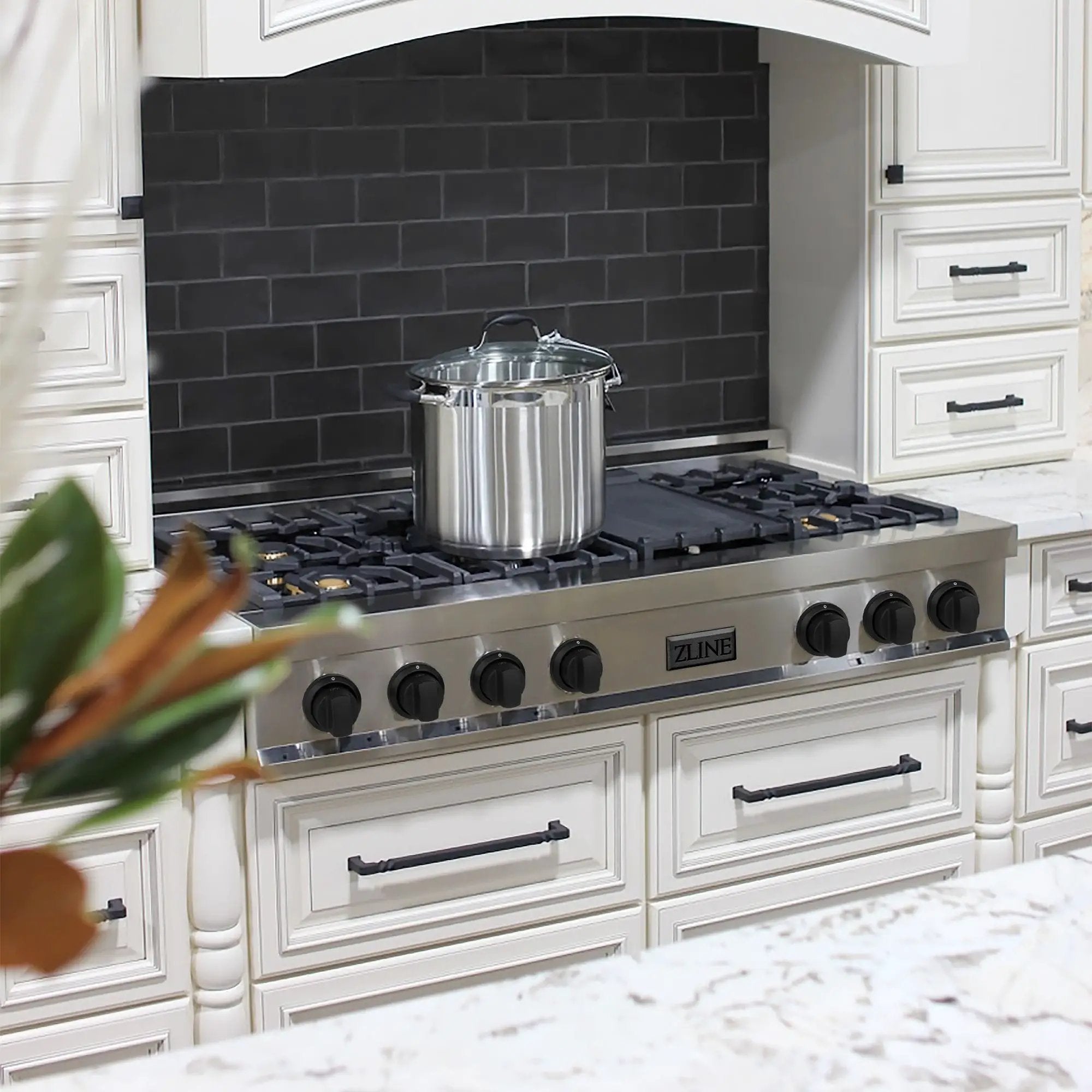 ZLINE 48" Autograph Porcelain Rangetop, Stainless, Gold, RTZ-48-MB by Farmhouse Kitchen and Bath