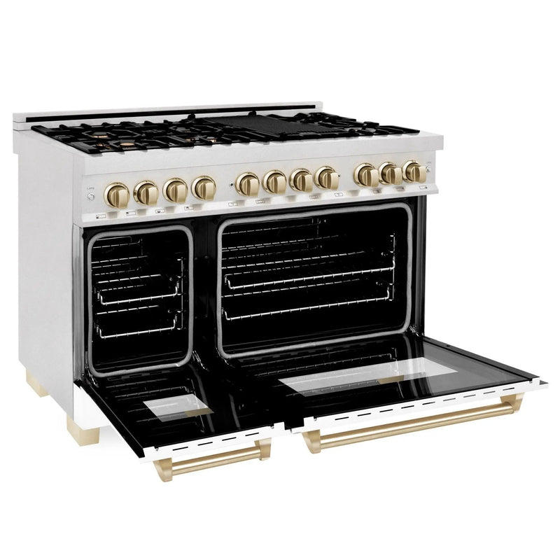 ZLINE 48" Autograph, Range Dual Fuel, DuraSnow, White Door, RASZ-WM-48-G by Farmhouse Kitchen and Bath