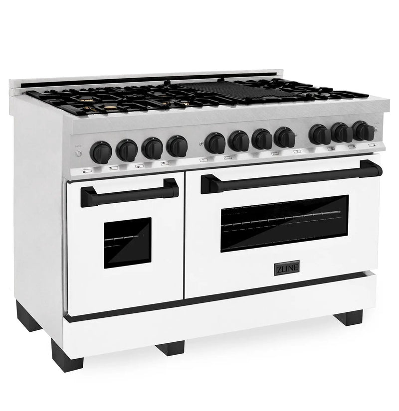 ZLINE 48" Autograph, Range, Dual Fuel, White door, RASZ-WM-48-MB by Farmhouse Kitchen and Bath