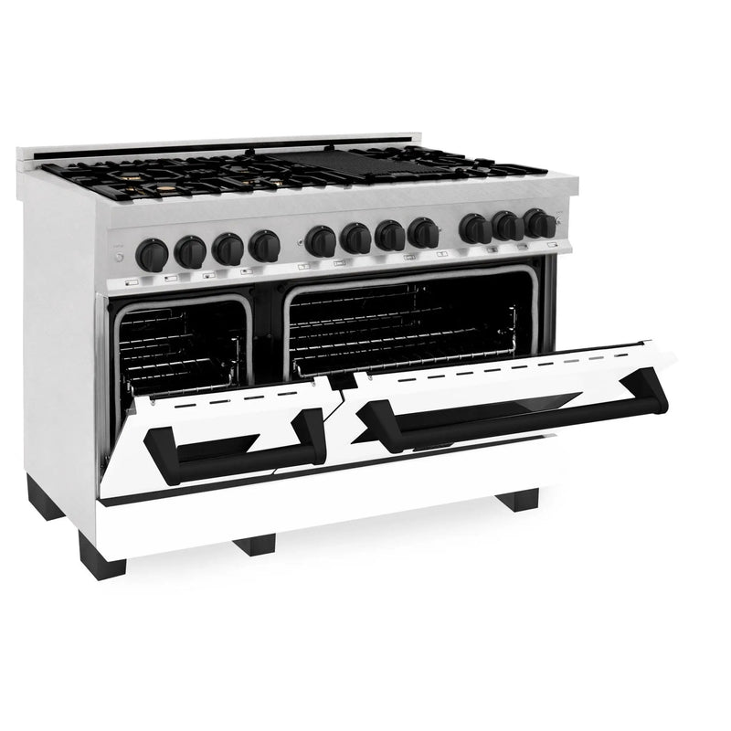 ZLINE 48" Autograph, Range, Dual Fuel, White door, RASZ-WM-48-MB by Farmhouse Kitchen and Bath