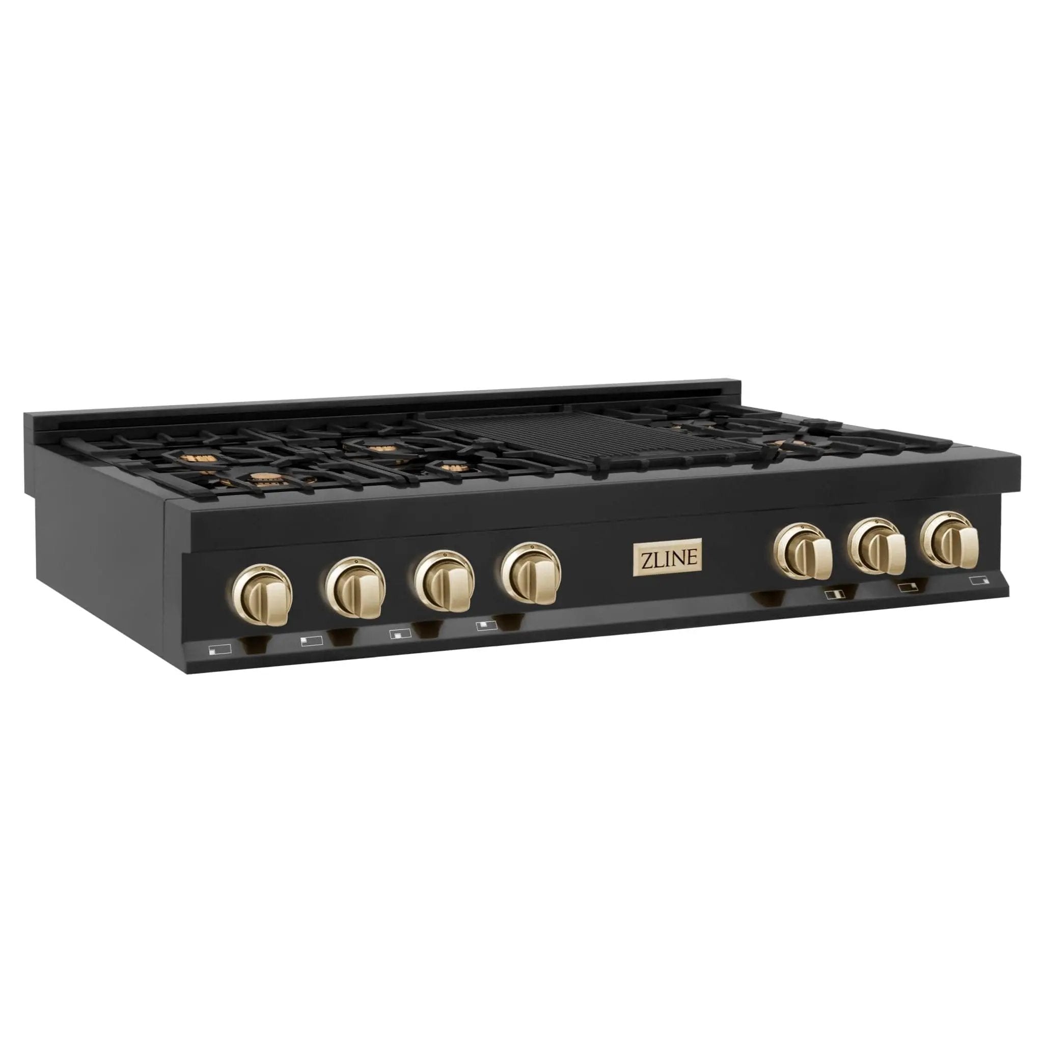 ZLINE 48" Autograph Rangetop, Black Stainless, Gold Accents, RTBZ-48-G by Farmhouse Kitchen and Bath