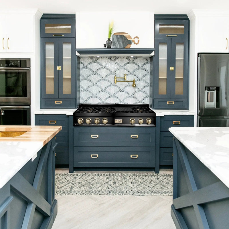 ZLINE 48" Autograph Rangetop, Black Stainless, Gold Accents, RTBZ-48-G by Farmhouse Kitchen and Bath
