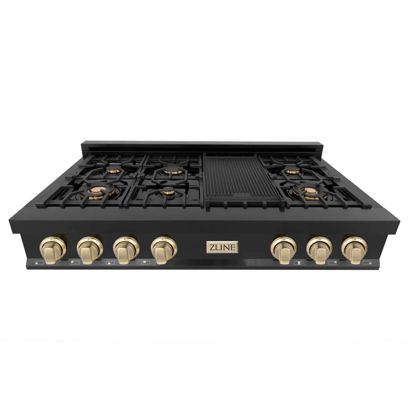 ZLINE 48" Autograph Rangetop, Black Stainless, Gold Accents, RTBZ-48-G by Farmhouse Kitchen and Bath