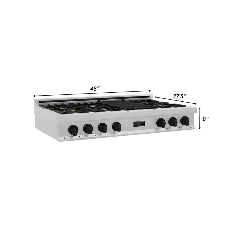 ZLINE 48" Autograph Rangetop, DuraSnow, Gold Accents RTSZ-48-MB by Farmhouse Kitchen and Bath
