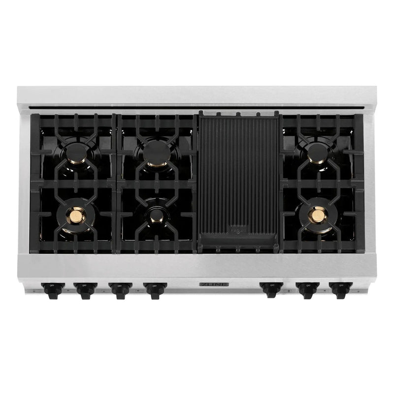 ZLINE 48" Autograph Rangetop, DuraSnow, Gold Accents RTSZ-48-MB by Farmhouse Kitchen and Bath