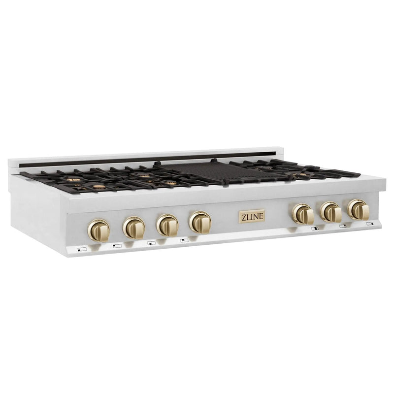 ZLINE 48" Autograph Rangetop, Stainless, Bronze Accents, RTZ-48-CB by Farmhouse Kitchen and Bath