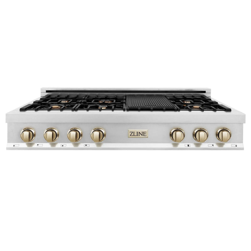 ZLINE 48" Autograph Rangetop, Stainless, Gold Accents, RTZ-48-G by Farmhouse Kitchen and Bath