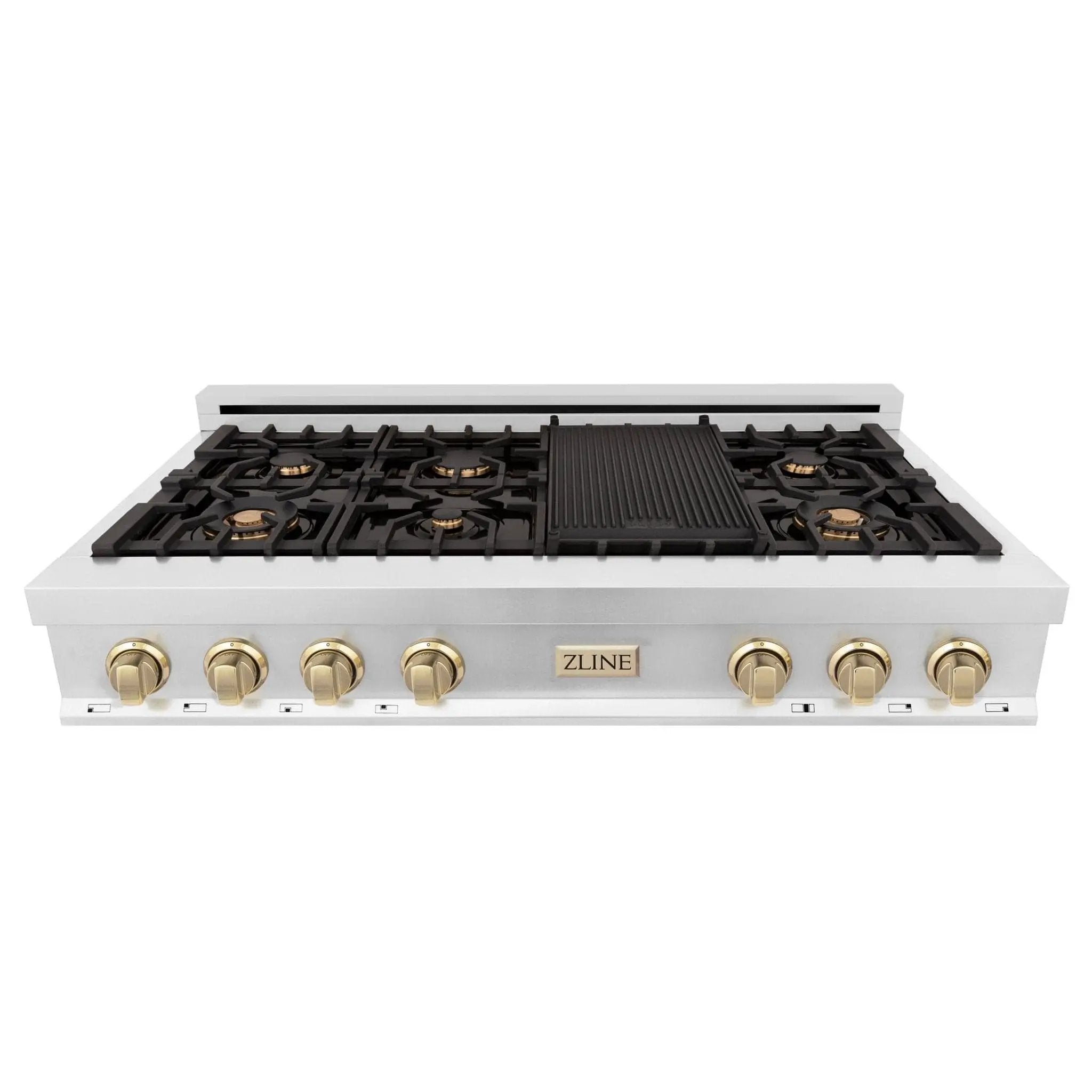 ZLINE 48" Autograph Rangetop, Stainless, Gold Accents, RTZ-48-G by Farmhouse Kitchen and Bath