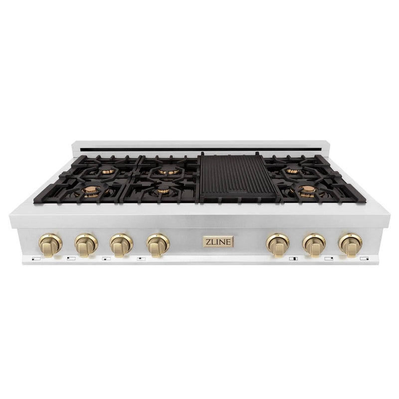 ZLINE 48" Autograph Rangetop, Stainless, Gold Accents, RTZ-48-G by Farmhouse Kitchen and Bath
