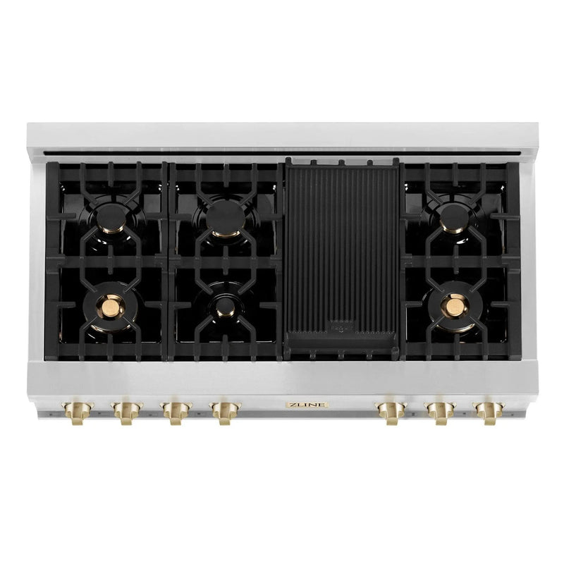 ZLINE 48" Autograph Rangetop, Stainless, Gold Accents, RTZ-48-G by Farmhouse Kitchen and Bath