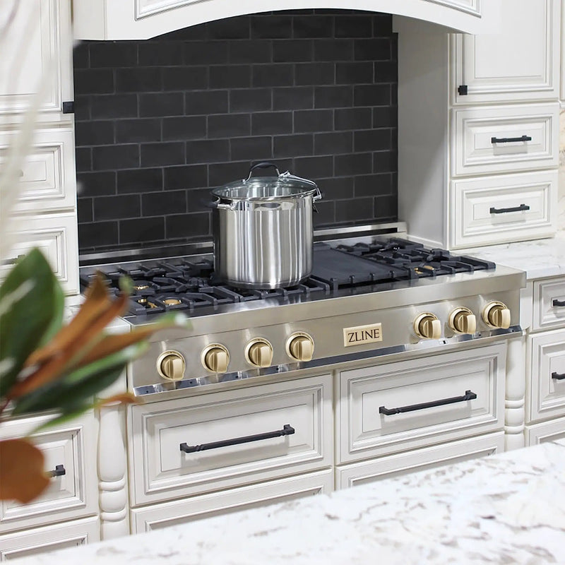 ZLINE 48" Autograph Rangetop, Stainless, Gold Accents, RTZ-48-G by Farmhouse Kitchen and Bath