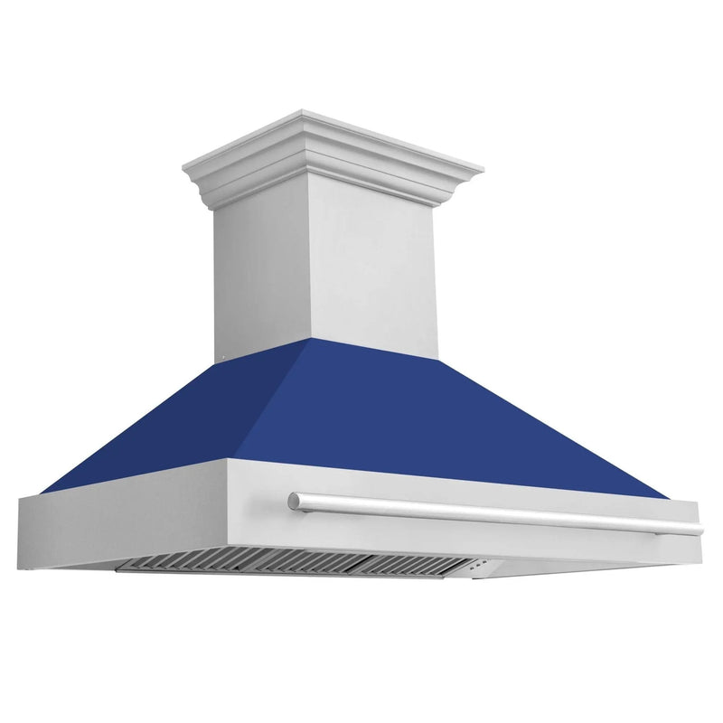 ZLINE 48" Autograph Stainless Blue Gloss Wall Range Hood, 8654STX-BG-48 by Farmhouse Kitchen and Bath