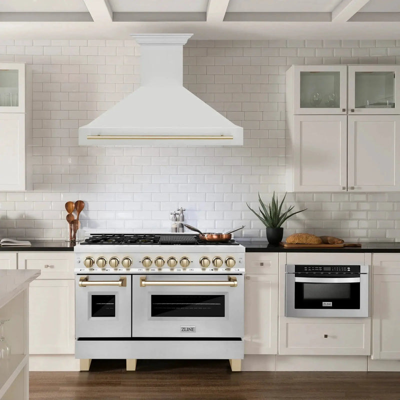 ZLINE 48" Autograph Stainless Wall Range Hood, 8654STZ-48-G by Farmhouse Kitchen and Bath