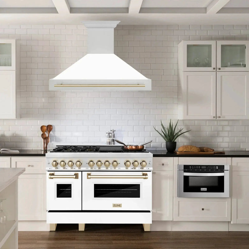 ZLINE 48" Autograph Stainless Wall Range Hood, 8654STZ-WM48-G by Farmhouse Kitchen and Bath