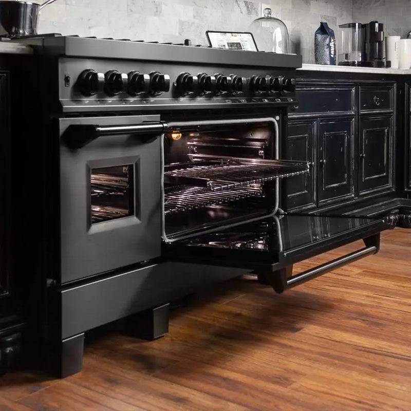 ZLINE 48" Black Stainless, Gas Burner, Electric Oven Range, RAB-48 by Farmhouse Kitchen and Bath