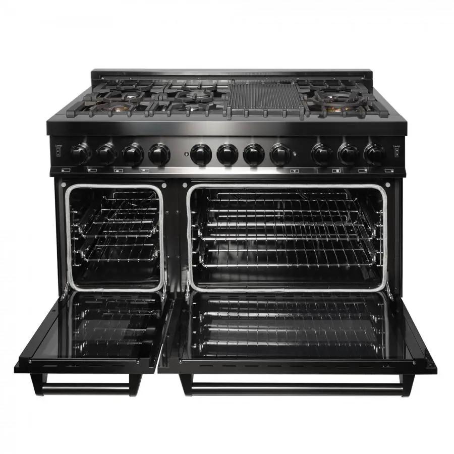 ZLINE 48" Black Stainless, Gas Burner, Electric Oven Range, RAB-48 by Farmhouse Kitchen and Bath